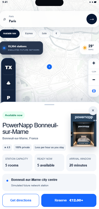 PowerNapp selected station demo screen